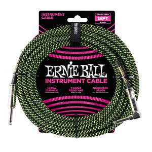 Cabo Ernie Ball P10 Reto/L com 5mts Trançado Verde e Preto Blindado P06082