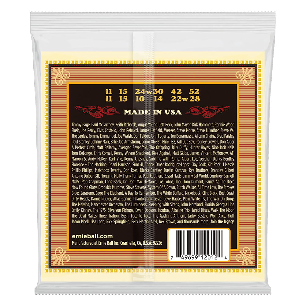 Corda Ernie Ball 011 Earthwood 80/20 Bronze para Violão Aço 12