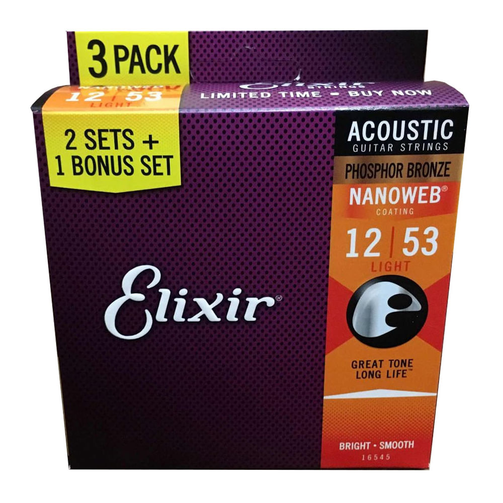 Corda Elixir Nanoweb 012 Light Phosphor Bronze para Violão Aço