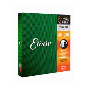Corda Elixir Nanoweb 045 Aço Inoxidável Light Medium Lond Scale para Baixo 5 Cordas