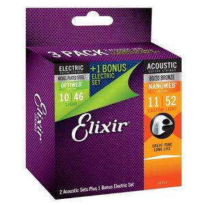 Kit de Cordas Elixir Nanoweb Violão 011 e Optiweb Guitarra 010