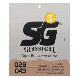 Corda SG 028 Nylon Bronze 65/35 com Bolinha para Violão Triple Pack