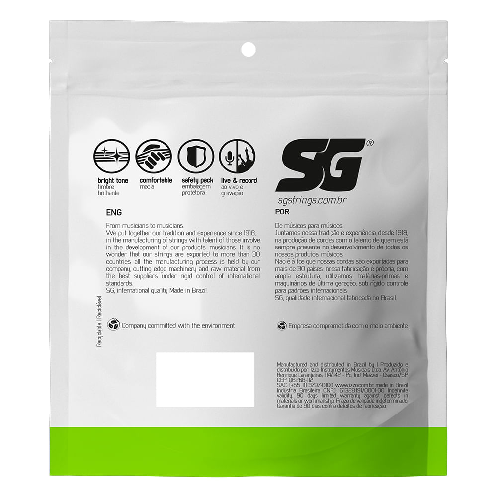 Corda SG 045 Níquel para Baixo 5 Cordas Tensão Leve | FastStore PDP