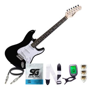 Kit Winner Guitarra  WGS Preta com Correia, Afinador, Corda SG 010, Cabo e brindes