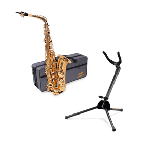 Kit Saxofone Alto com Semicase Dominante e Suporte Travlite Hercules