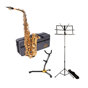 Kit Saxofone Alto Dominante com Semicase e Suporte Hercules Dobrável e Estante para Partitura com Capa Dolphin