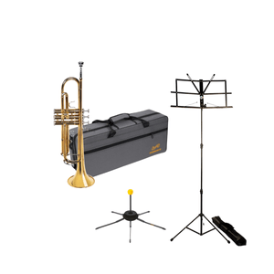 Kit Trompete Dominante em Bb com Bocal e Semicase e Suporte Hercules Dobrável e Estante para Partitura com Capa Dolphin