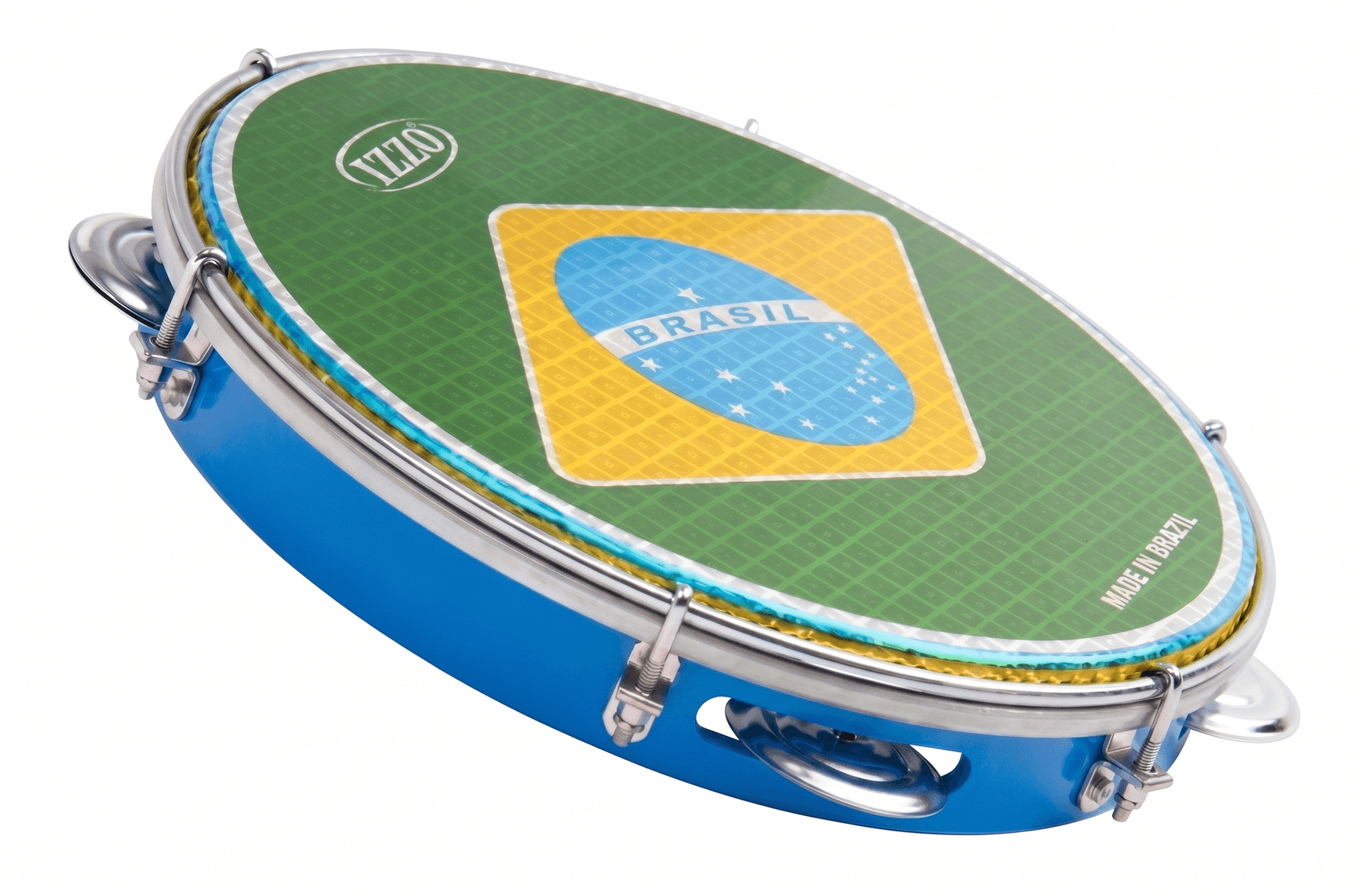 PANDEIRO COPA 10 POL ABS AZUL C/PELE BANDEIRA BRASIL IZZO