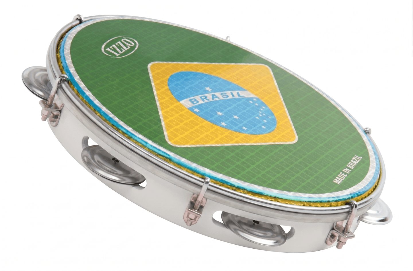 PANDEIRO COPA 10 POL ABS BRANCO C/PELE BANDEIRA BRASIL IZZO