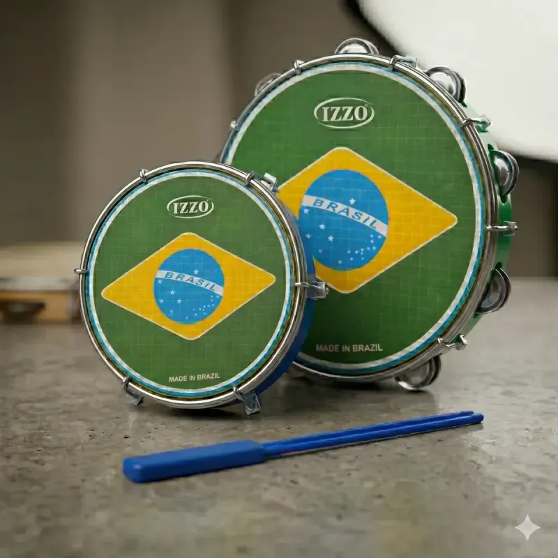 Kit Percussão Brasil Izzo Pandeiro Verde 10 Pol Tamborim Azul 6 Pol E Baqueta Dupla-1778520147270