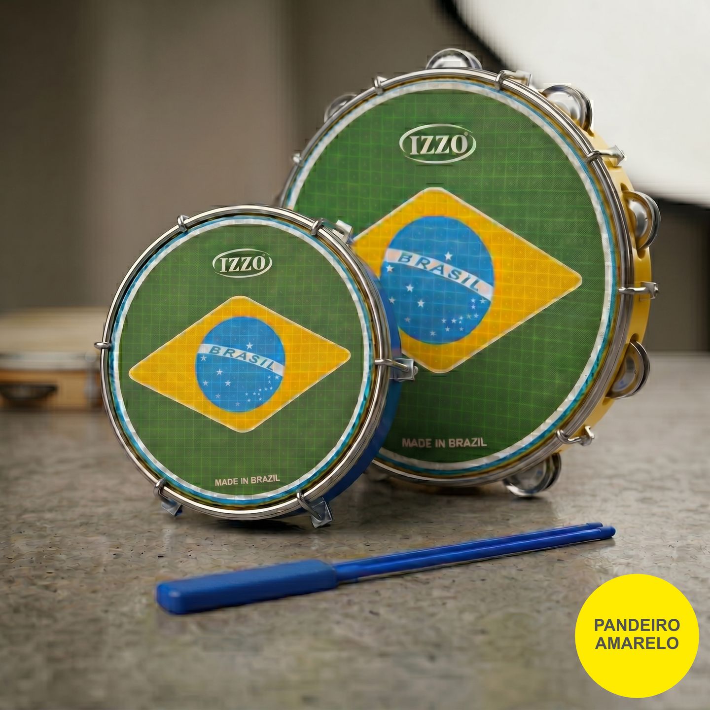 PANDEIRO COPA 10 POL ABS BRANCO C/PELE BANDEIRA BRASIL IZZO