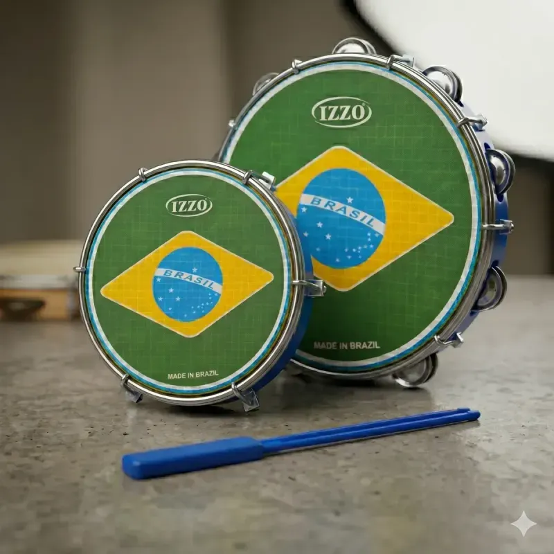 Kit Percussão Brasil Izzo Pandeiro Azul 10 Pol Tamborim Azul 6 Pol E Baqueta Dupla-1778519479684